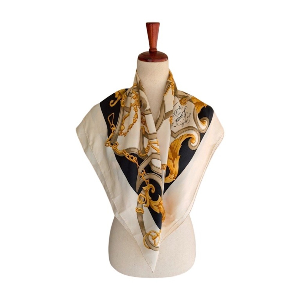 Vintage Lancel Paris Silk Scarf Equestrian Chain Print Luxury Accessory - Picture 2 of 7